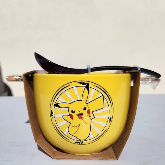 NEW Pokemon Pikachu Ceramic Ramen Bowl Chopsticks and Spoon Microwave Safe 20 oz - Picture 11 of 14